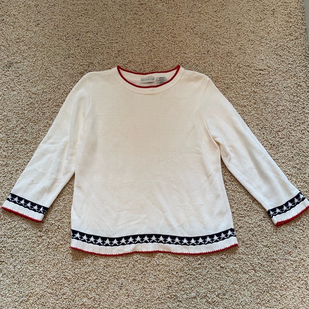 Vintage American Sweater White Star Detailing Red Stitching Size Large